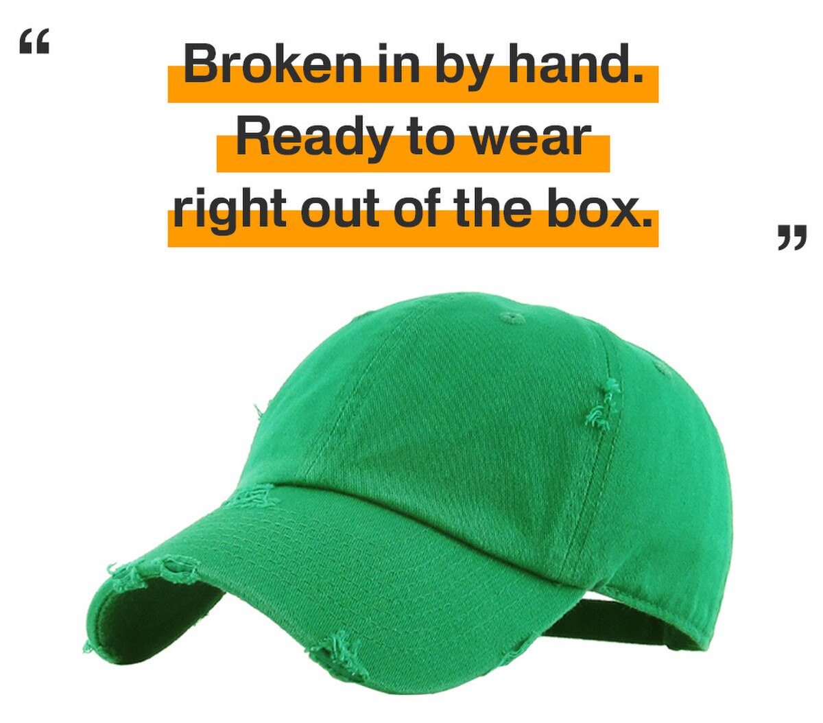 Kelly Green Distressed Vintage Baseball Cap Front Side View